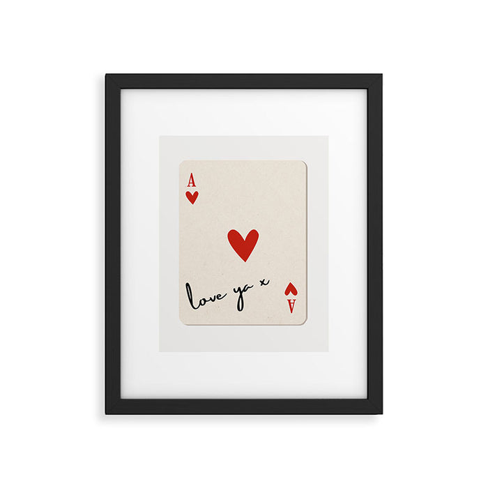 Love Ya Ace of Hearts Playing Card Note Trendy Red and Black Framed Art Print Gallery Image 1