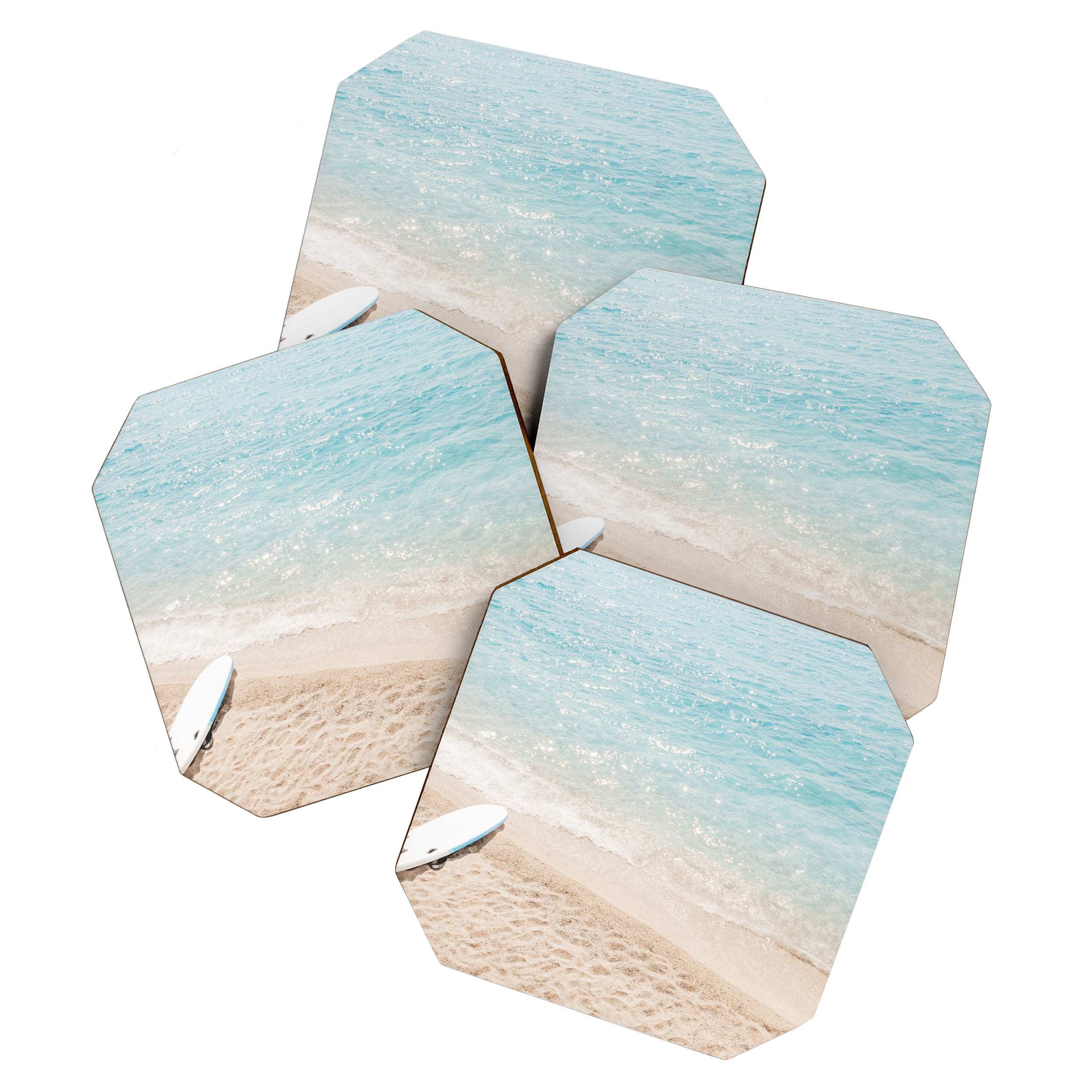 Aerial Surfers Beach Print, Surf Beach Photography, Surfboard Minimal Aerial Photography, Blue Ocean Print, Beach Print, Minimalism Beach Print, Beach Art, Home Decor Coaster Gallery Image 1