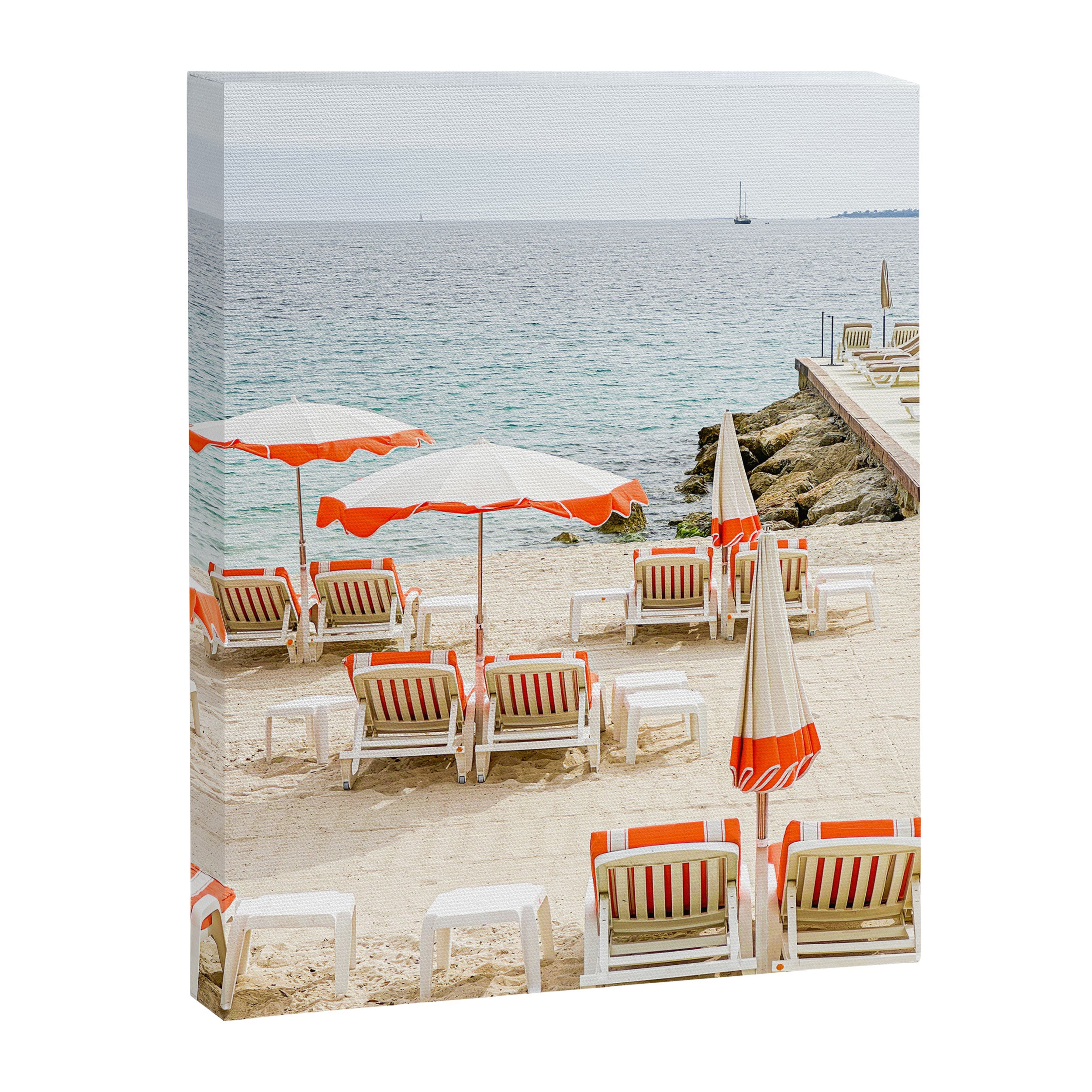 Southern France Beach Photography, Retro Beach Umbrellas, Monaco Beach Pastel Photography, Cote d'Azur France, French Riviera Print Canvas Print Gallery Image 6