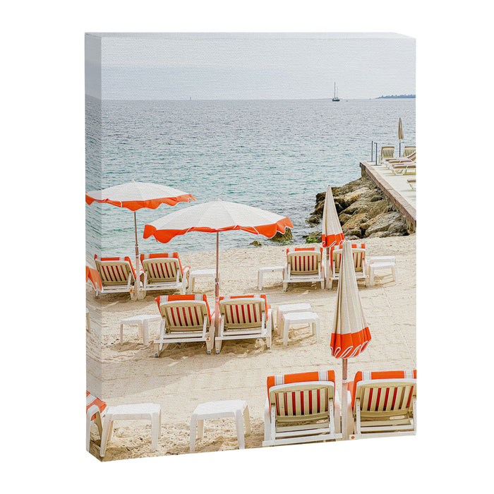 Southern France Beach Photography, Retro Beach Umbrellas, Monaco Beach Pastel Photography, Cote d'Azur France, French Riviera Print Canvas Print Gallery Image 1