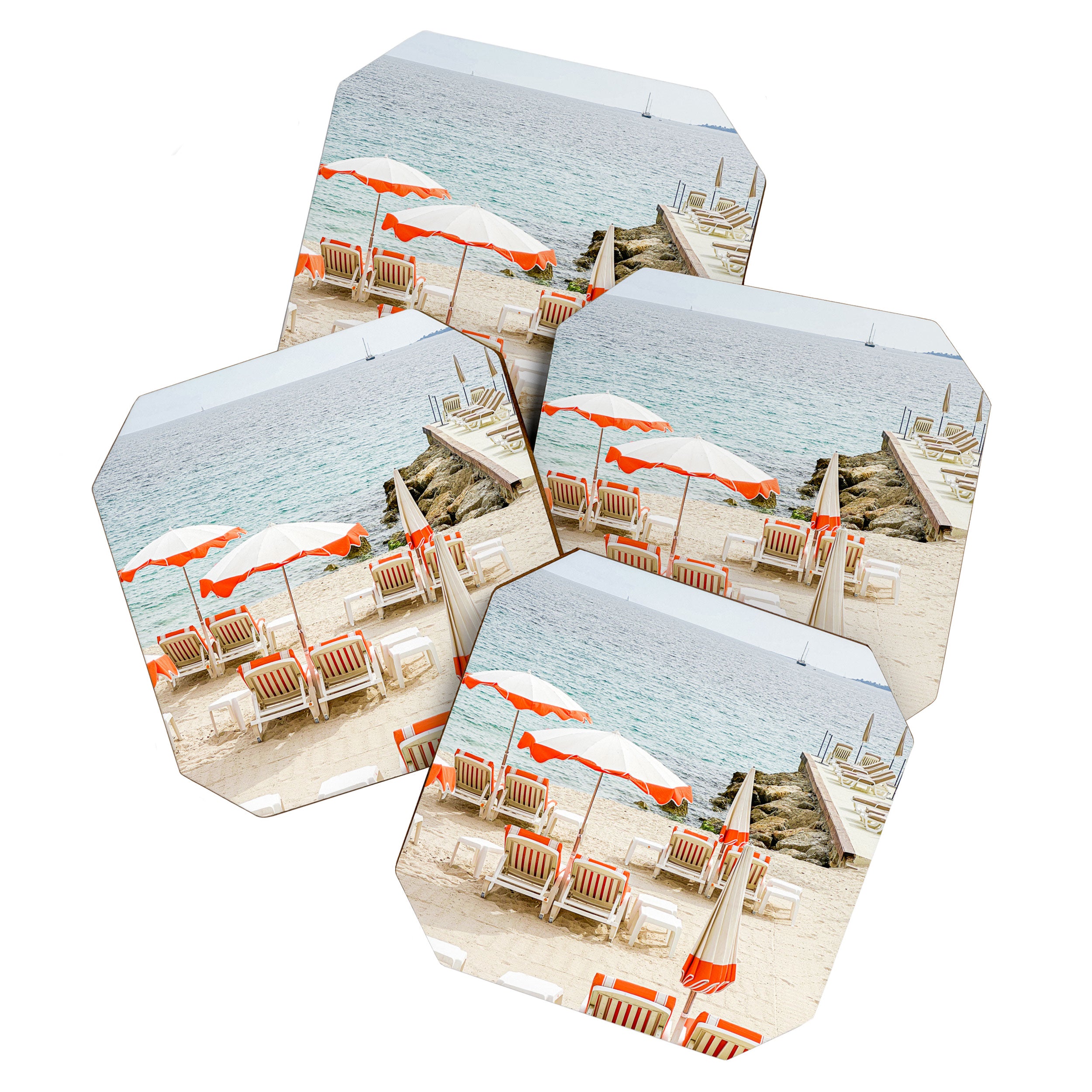 Southern France Beach Photography, Retro Beach Umbrellas, Monaco Beach Pastel Photography, Cote d'Azur France, French Riviera Print Coaster Gallery Image 1
