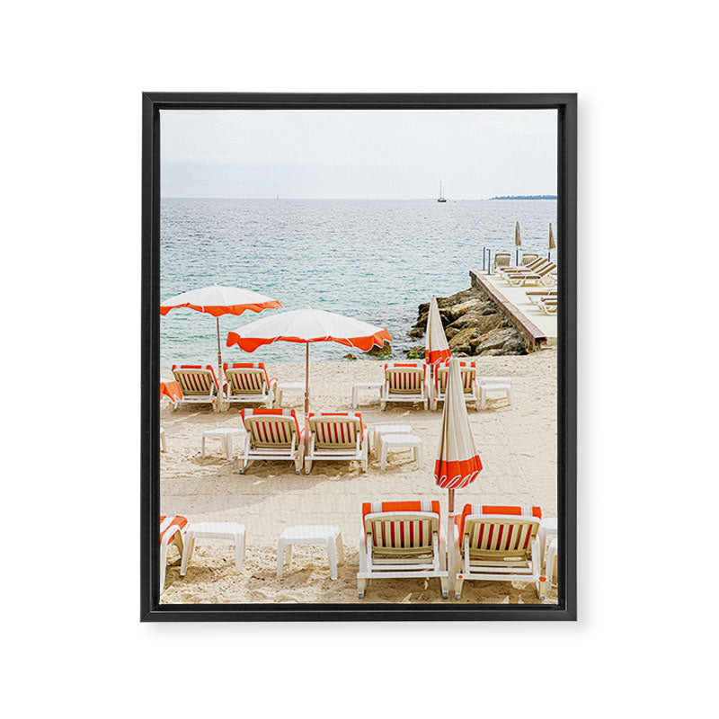 Southern France Beach Photography, Retro Beach Umbrellas, Monaco Beach Pastel Photography, Cote d'Azur France, French Riviera Print Framed Canvas Print Gallery Image 6