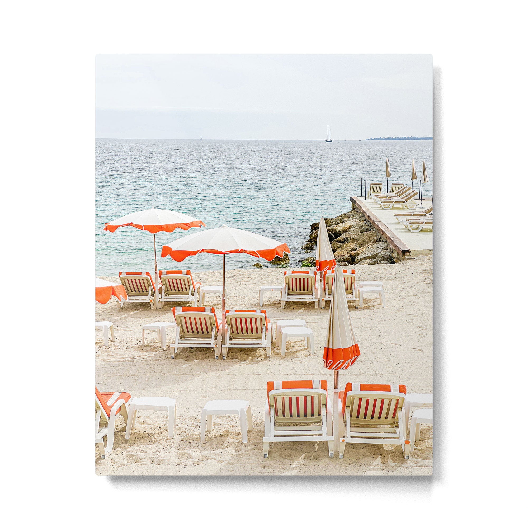Southern France Beach Photography, Retro Beach Umbrellas, Monaco Beach Pastel Photography, Cote d'Azur France, French Riviera Print Metal Print Gallery Image 4