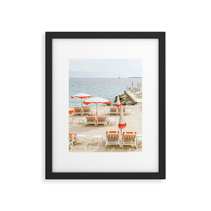 Southern France Beach Photography, Retro Beach Umbrellas, Monaco Beach Pastel Photography, Cote d'Azur France, French Riviera Print Framed Art Print Gallery Image 1