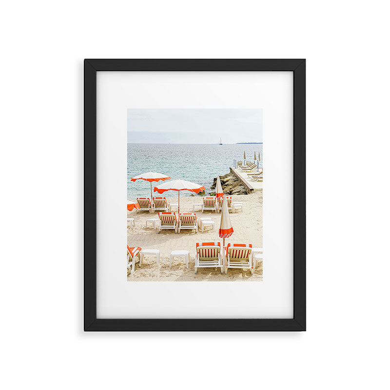 Southern France Beach Photography, Retro Beach Umbrellas, Monaco Beach Pastel Photography, Cote d'Azur France, French Riviera Print Framed Art Print Gallery Image 5