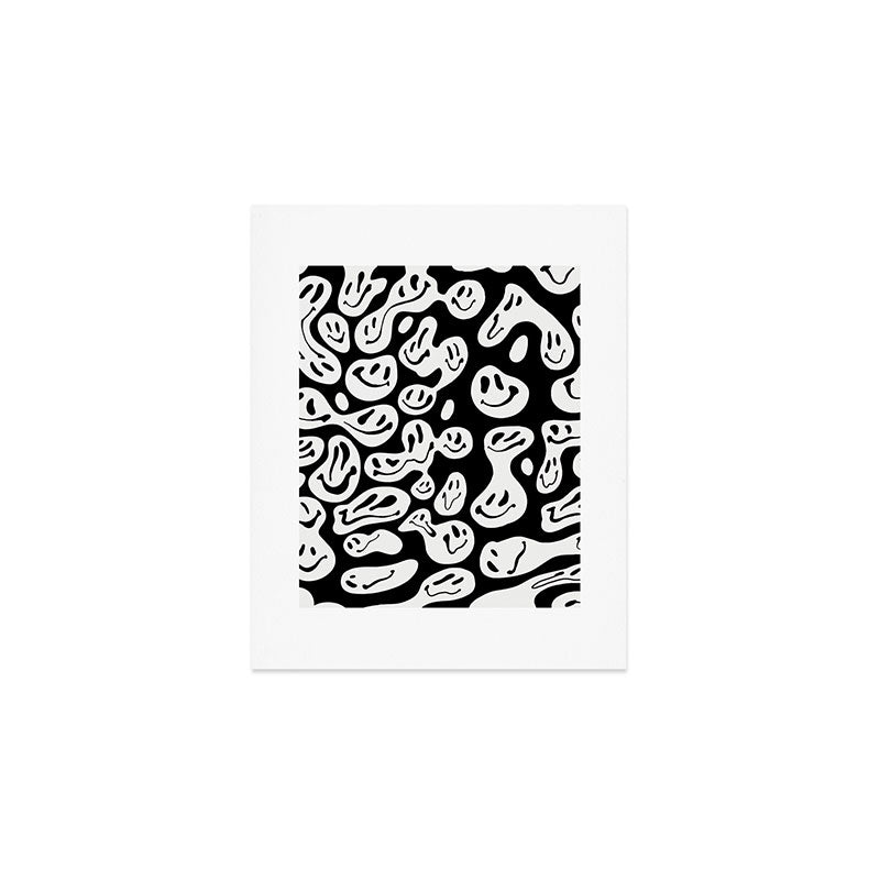 Black and White Dripping Smiley Art Print Gallery Image 1