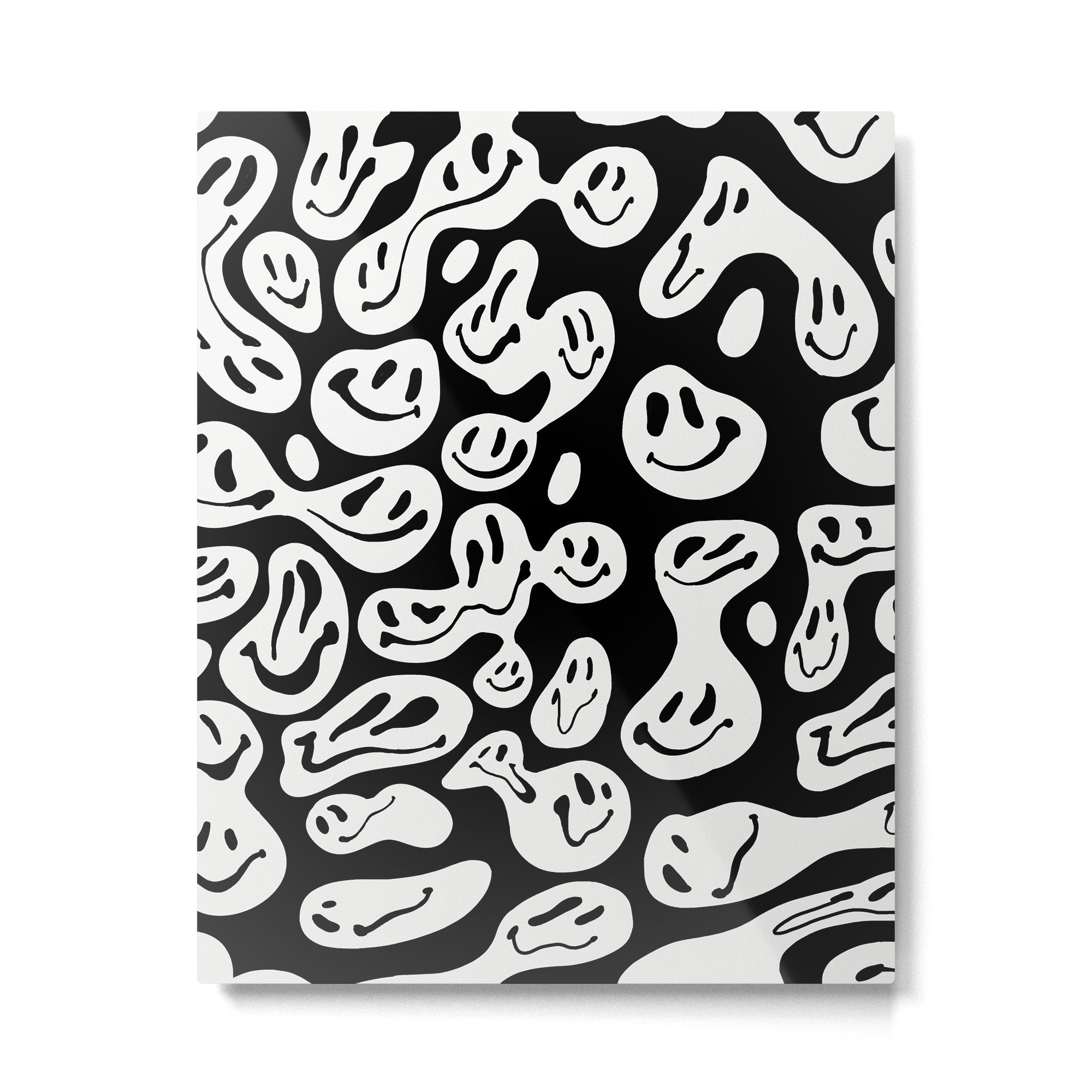 Black and White Dripping Smiley Metal Print Gallery Image 6