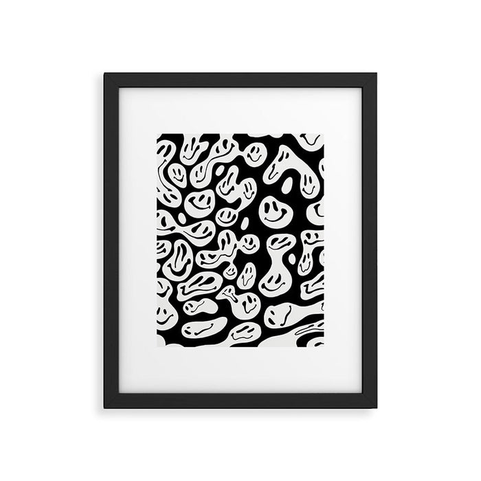 Black and White Dripping Smiley Framed Art Print Gallery Image 1