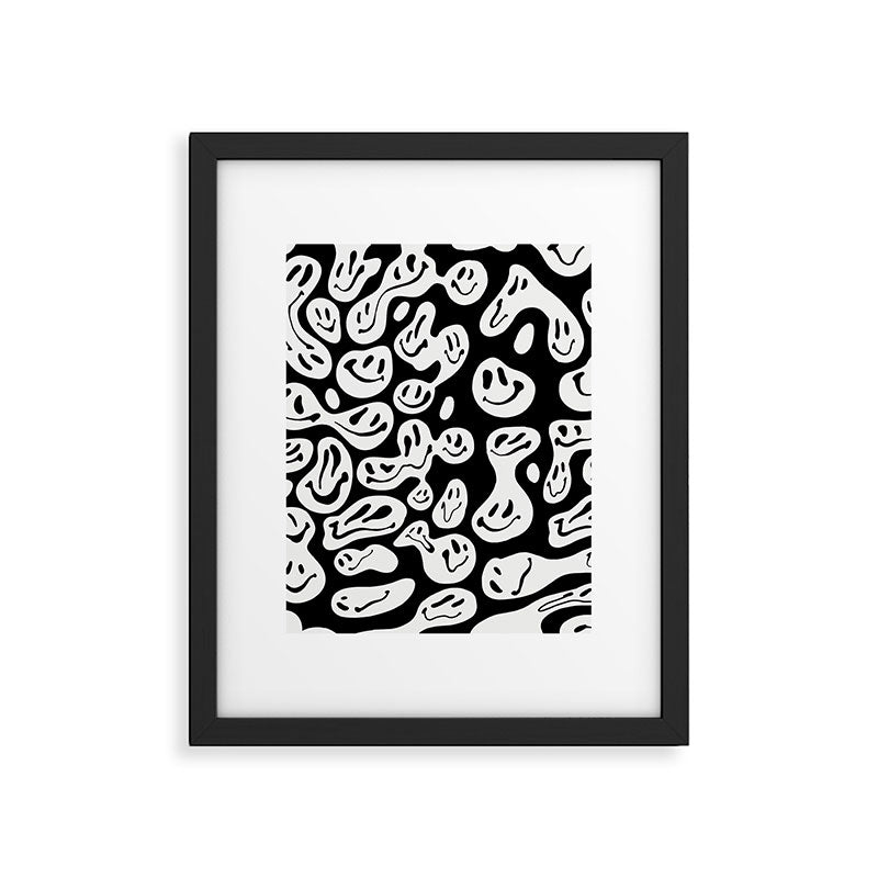 Black and White Dripping Smiley Framed Art Print Gallery Image 6