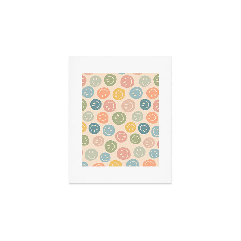 Colorful Smiley Faces Beige Pattern Art Print Gallery Image 1