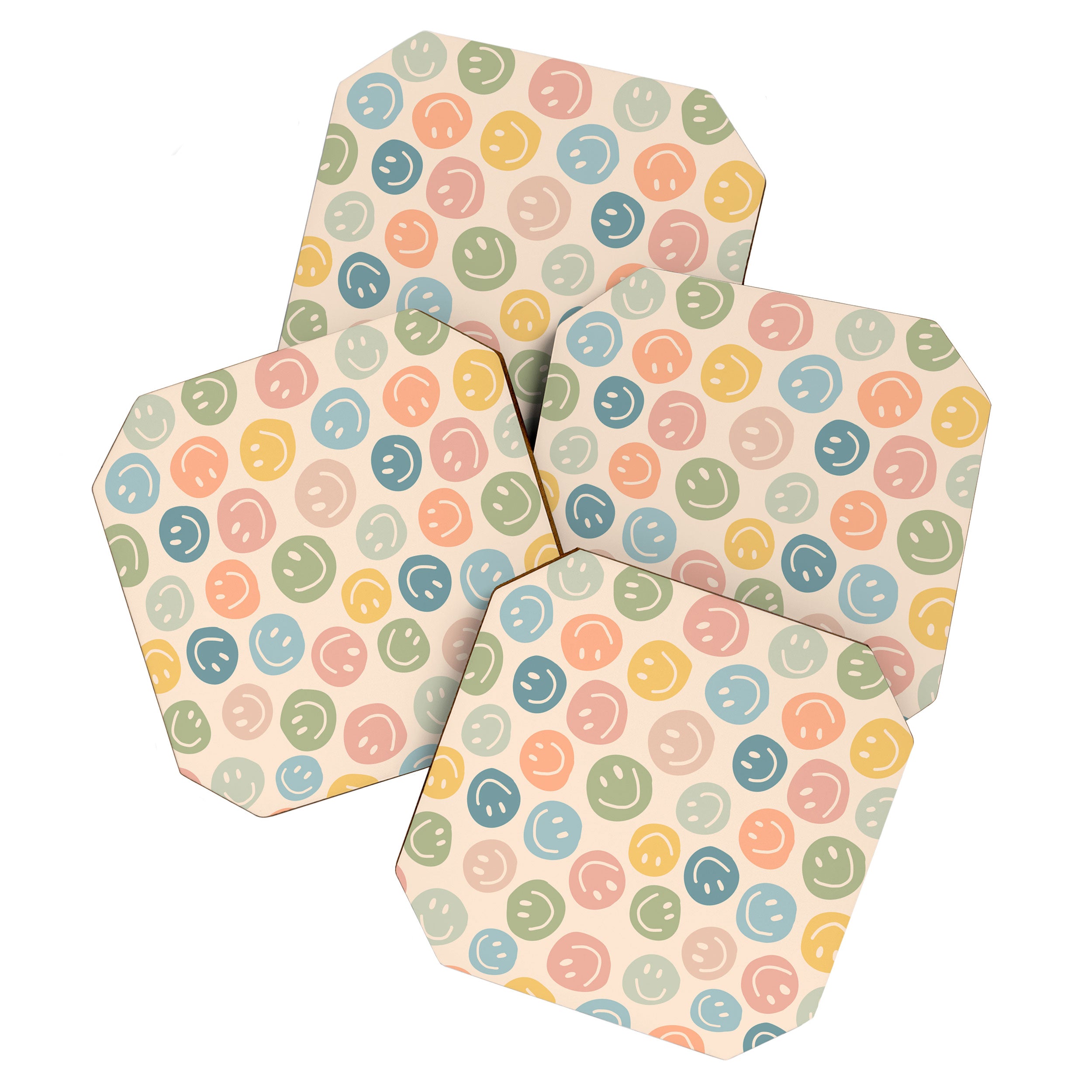 Colorful Smiley Faces Beige Pattern Coaster Gallery Image 1