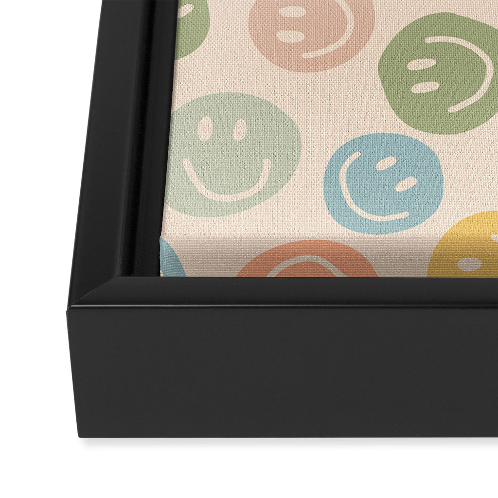 Colorful Smiley Faces Beige Pattern Framed Canvas Print Gallery Image 3