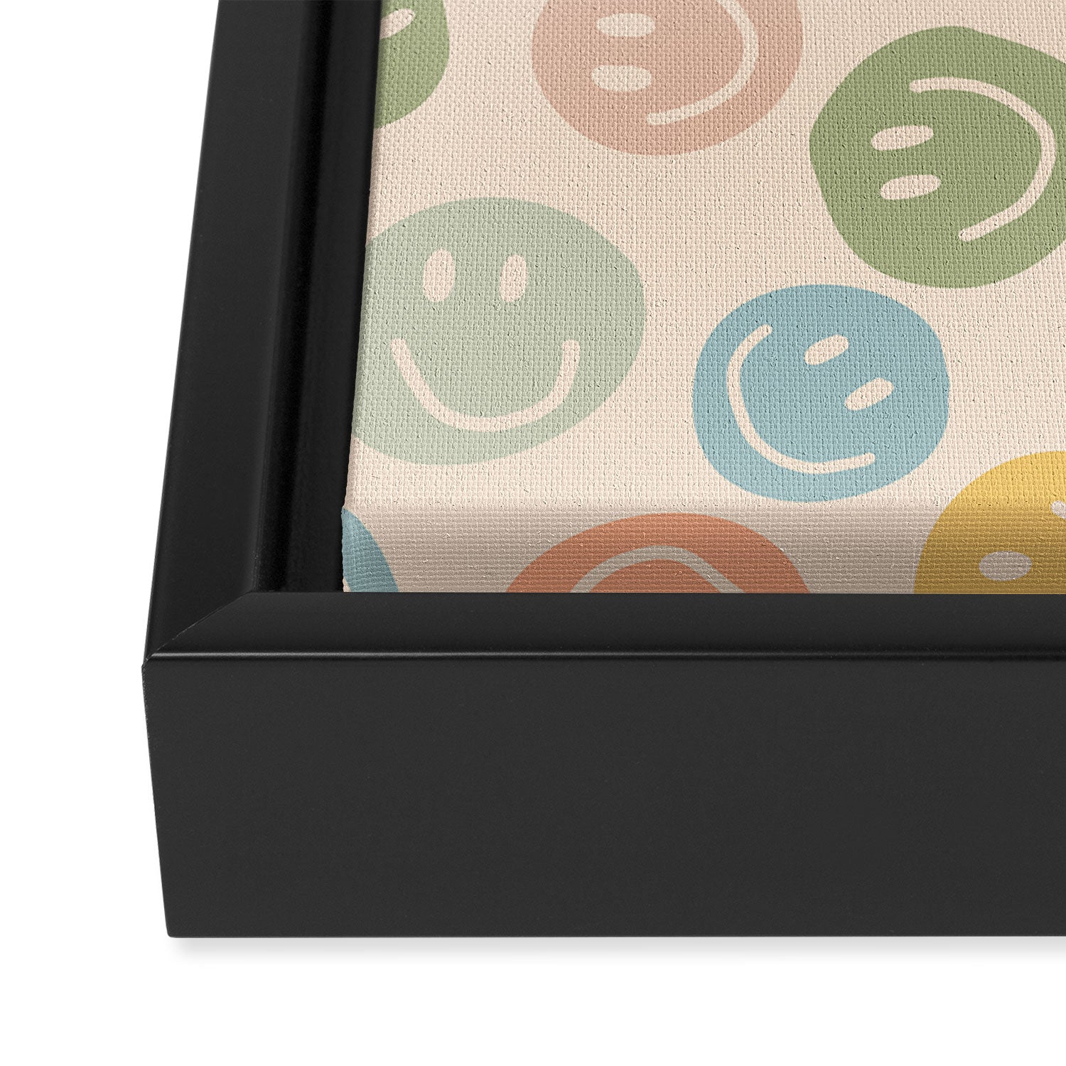 Colorful Smiley Faces Beige Pattern Framed Canvas Print Gallery Image 3