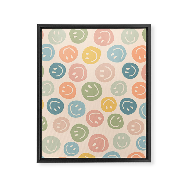 Colorful Smiley Faces Beige Pattern Framed Canvas Print Gallery Image 8