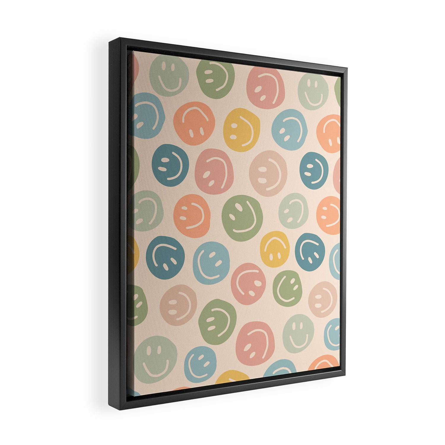 Colorful Smiley Faces Beige Pattern Framed Canvas Print Gallery Image 2