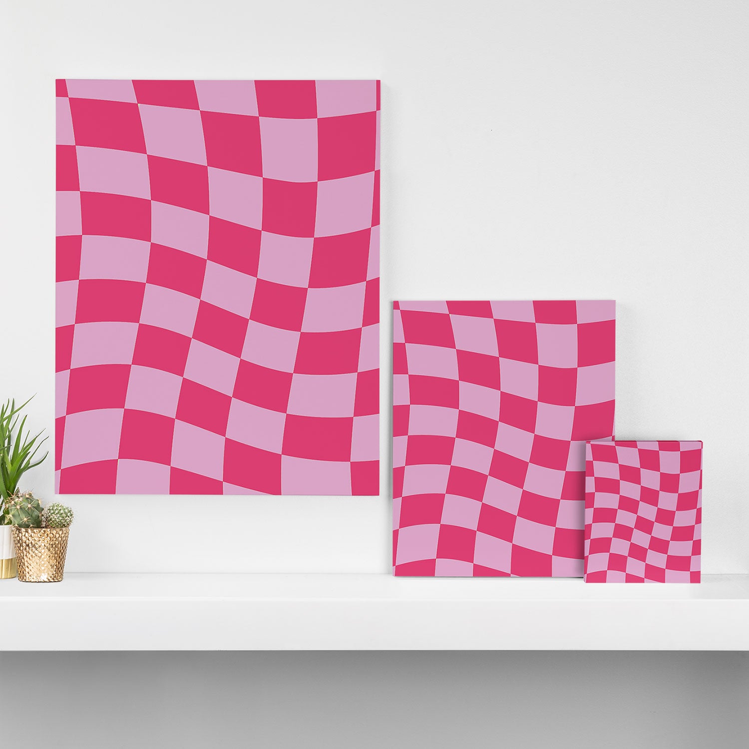 Hot Pink Wavy Checkered Pattern Canvas Print Gallery Image 3
