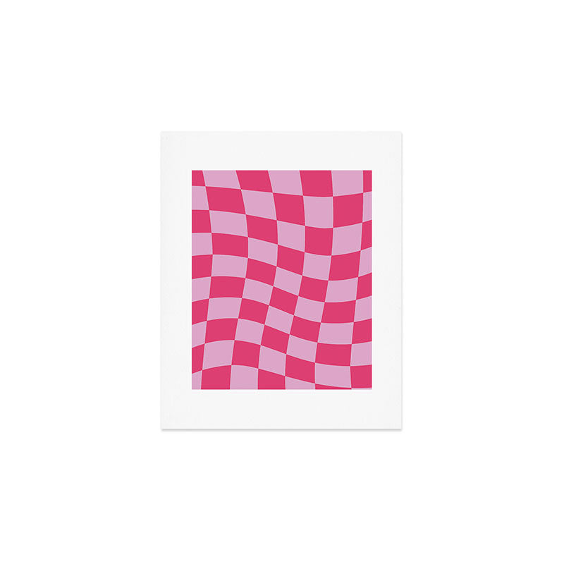 Hot Pink Wavy Checkered Pattern Art Print Gallery Image 1
