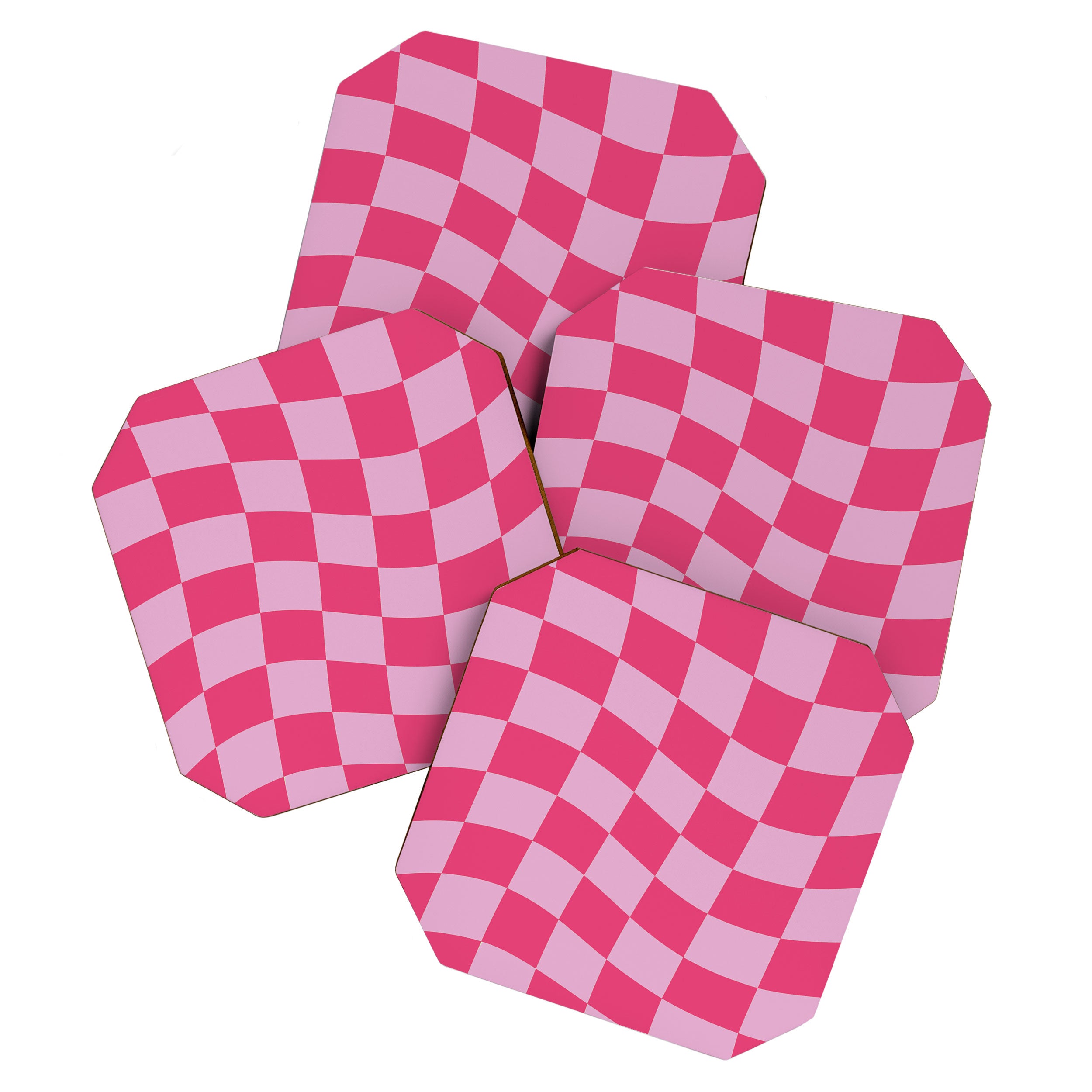 Hot Pink Wavy Checkered Pattern Coaster Gallery Image 1