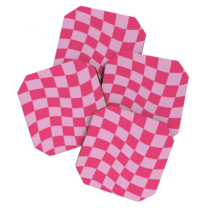 Hot Pink Wavy Checkered Pattern Coaster Gallery Image 1