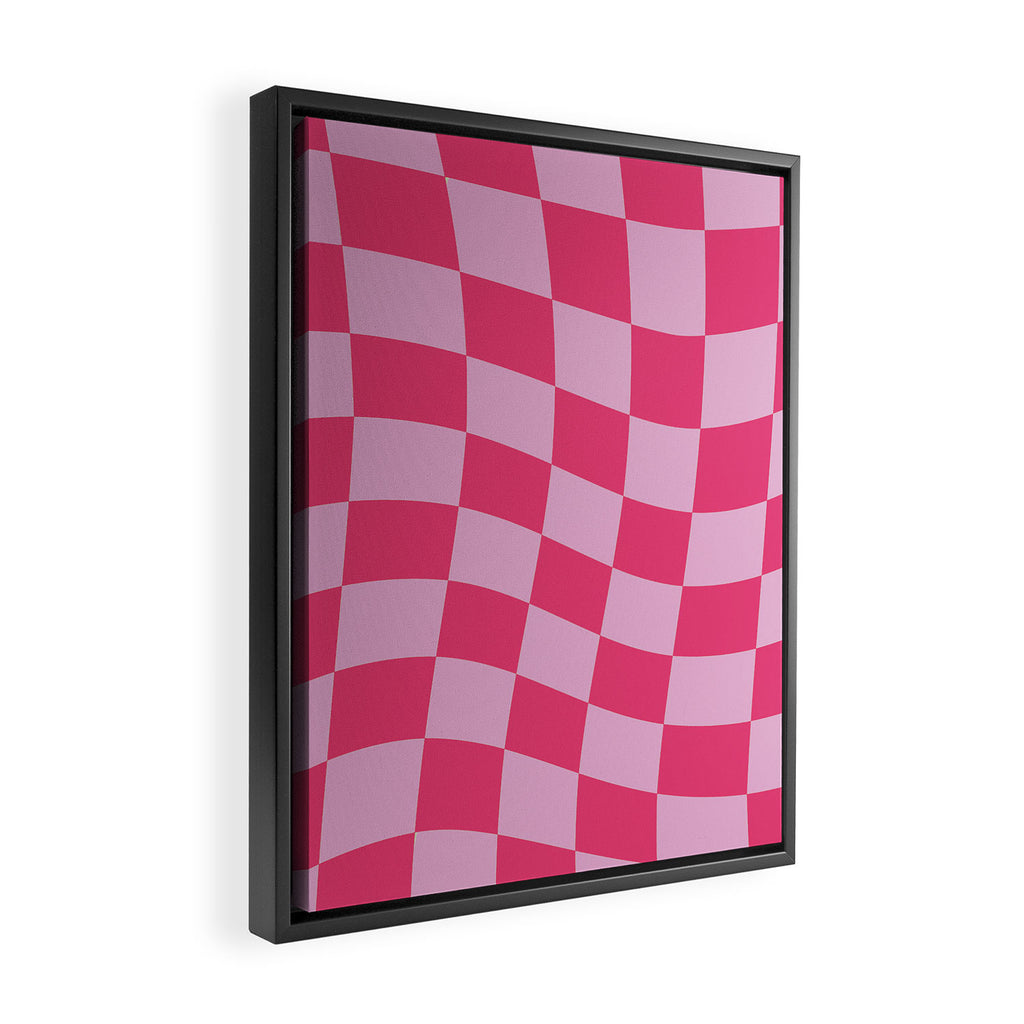 Hot Pink Wavy Checkered Pattern Framed Canvas Print Gallery Image 2