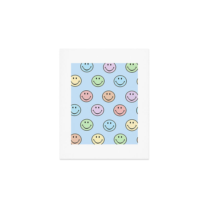 Pastel Blue Colorful Smiley Faces Art Print Gallery Image 1