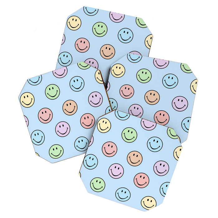 Pastel Blue Colorful Smiley Faces Coaster Gallery Image 1
