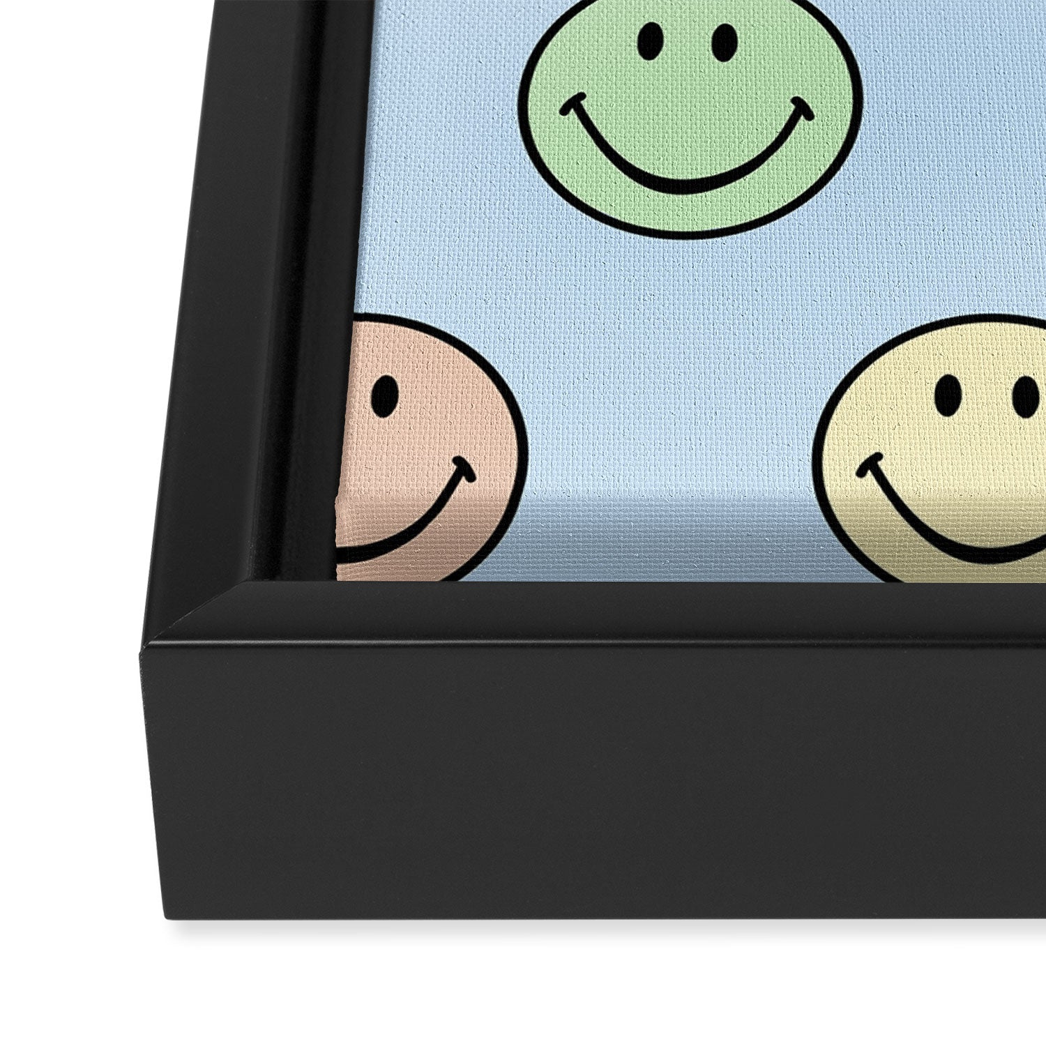 Pastel Blue Colorful Smiley Faces Framed Canvas Print Gallery Image 3