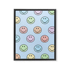Pastel Blue Colorful Smiley Faces Framed Canvas Print Gallery Image 8