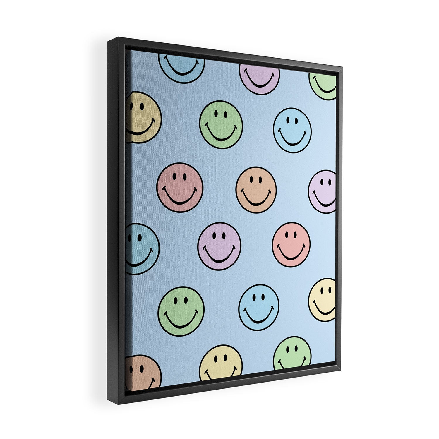 Pastel Blue Colorful Smiley Faces Framed Canvas Print Gallery Image 2
