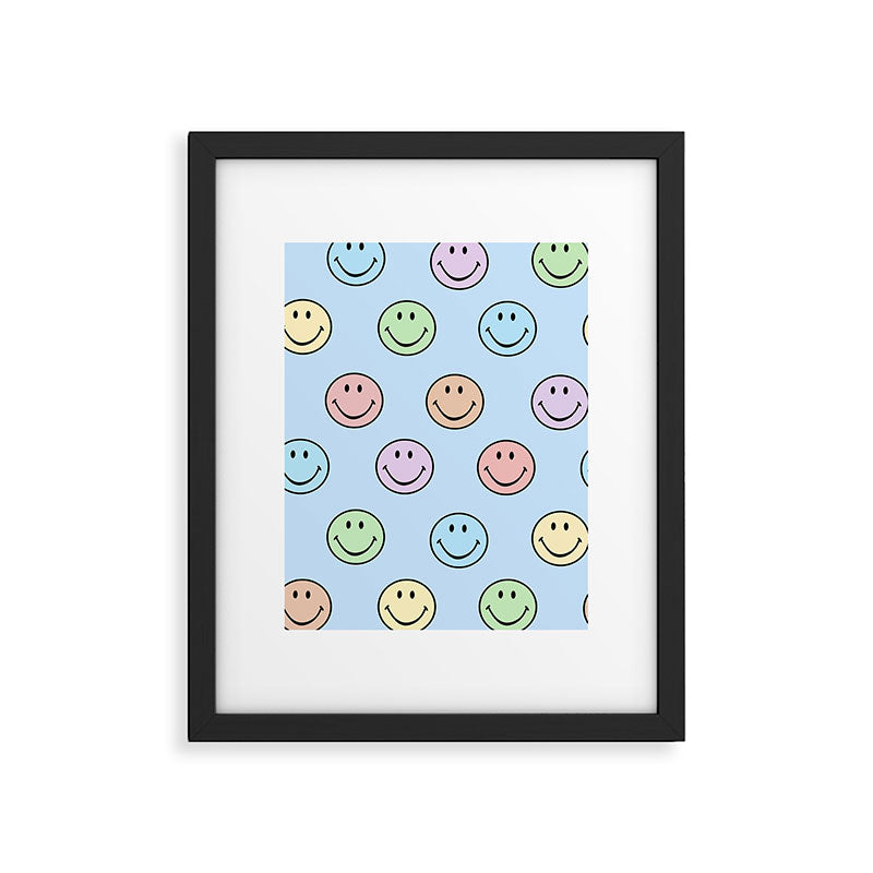 Pastel Blue Colorful Smiley Faces Framed Art Print Gallery Image 6