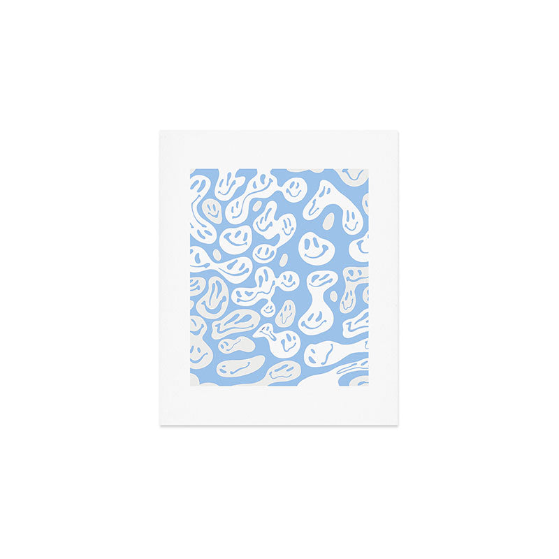Pastel Blue Dripping Smiley Art Print Gallery Image 1