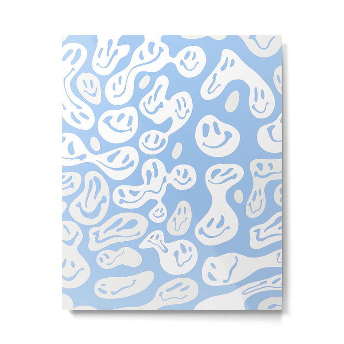 Pastel Blue Dripping Smiley Metal Print Gallery Image 1