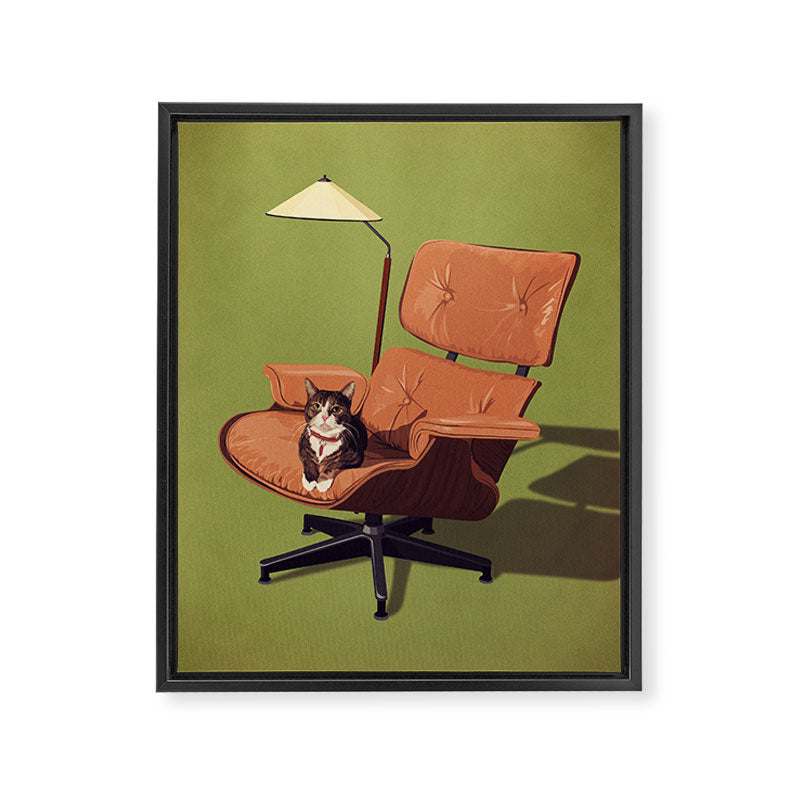 Cats on Chairs Deluxe Collection - Green Framed Canvas Print Gallery Image 6