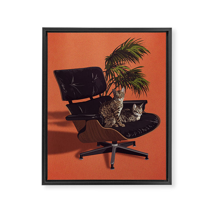Cats on Chairs Deluxe Collection - Savannahs Framed Canvas Print Gallery Image 1