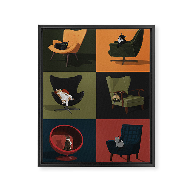 Cats on Chairs Framed Canvas Print Gallery Image 6