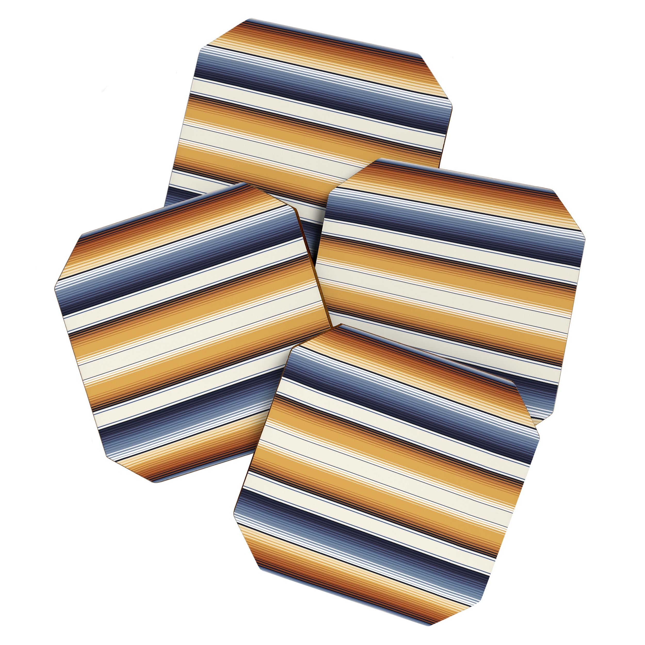 Indigo Blue, Amber Brown and Navajo White Southwest Serape Blanket Stripes Coaster Gallery Image 1