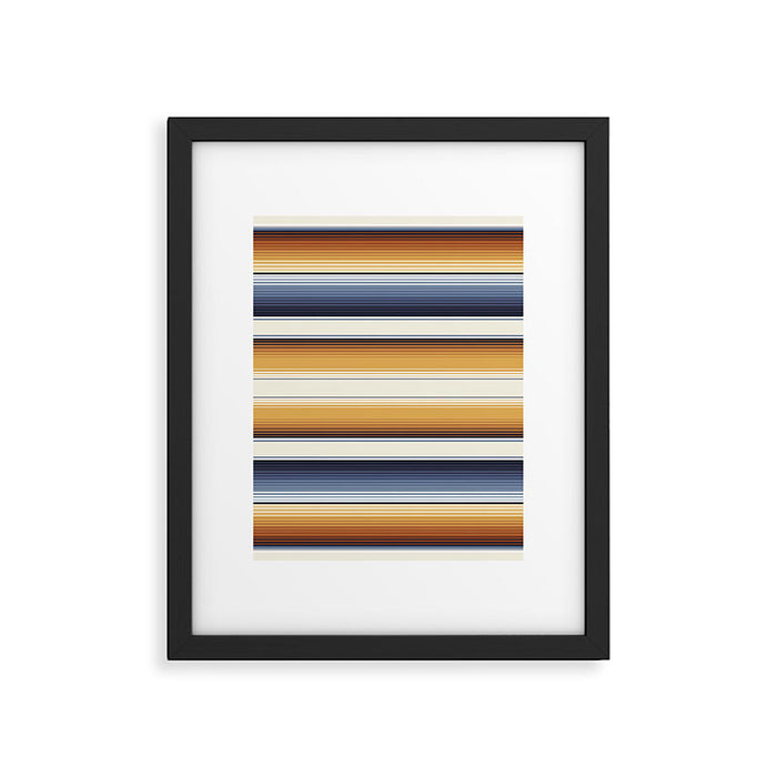Indigo Blue, Amber Brown and Navajo White Southwest Serape Blanket Stripes Framed Art Print Gallery Image 1