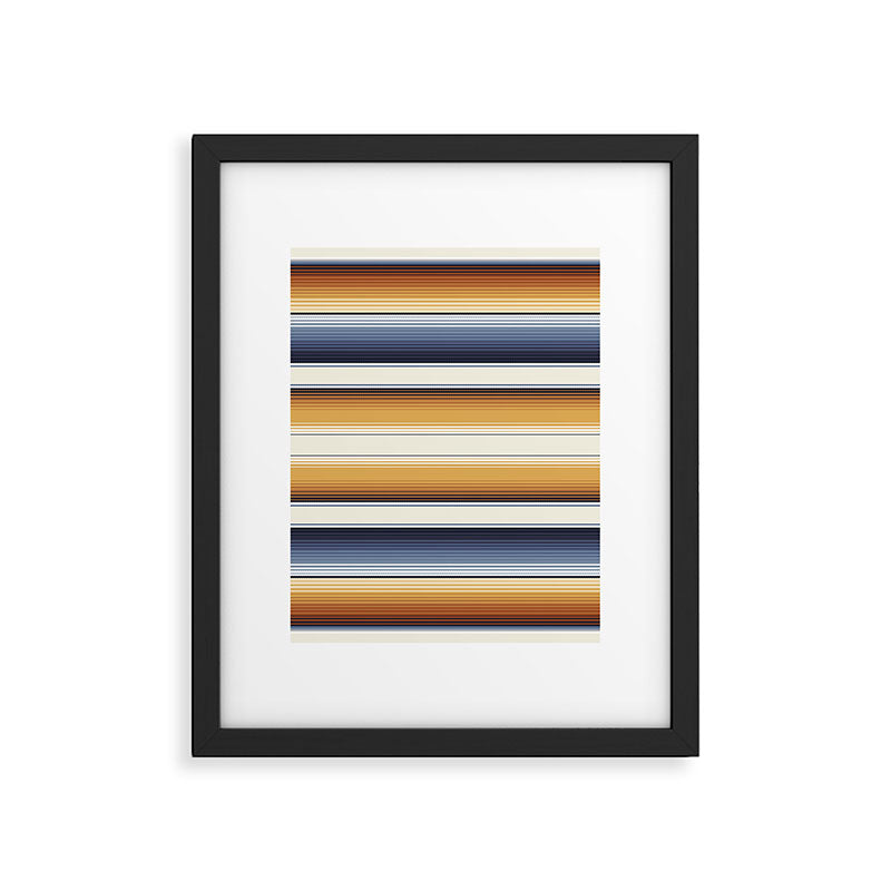 Indigo Blue, Amber Brown and Navajo White Southwest Serape Blanket Stripes Framed Art Print Gallery Image 6