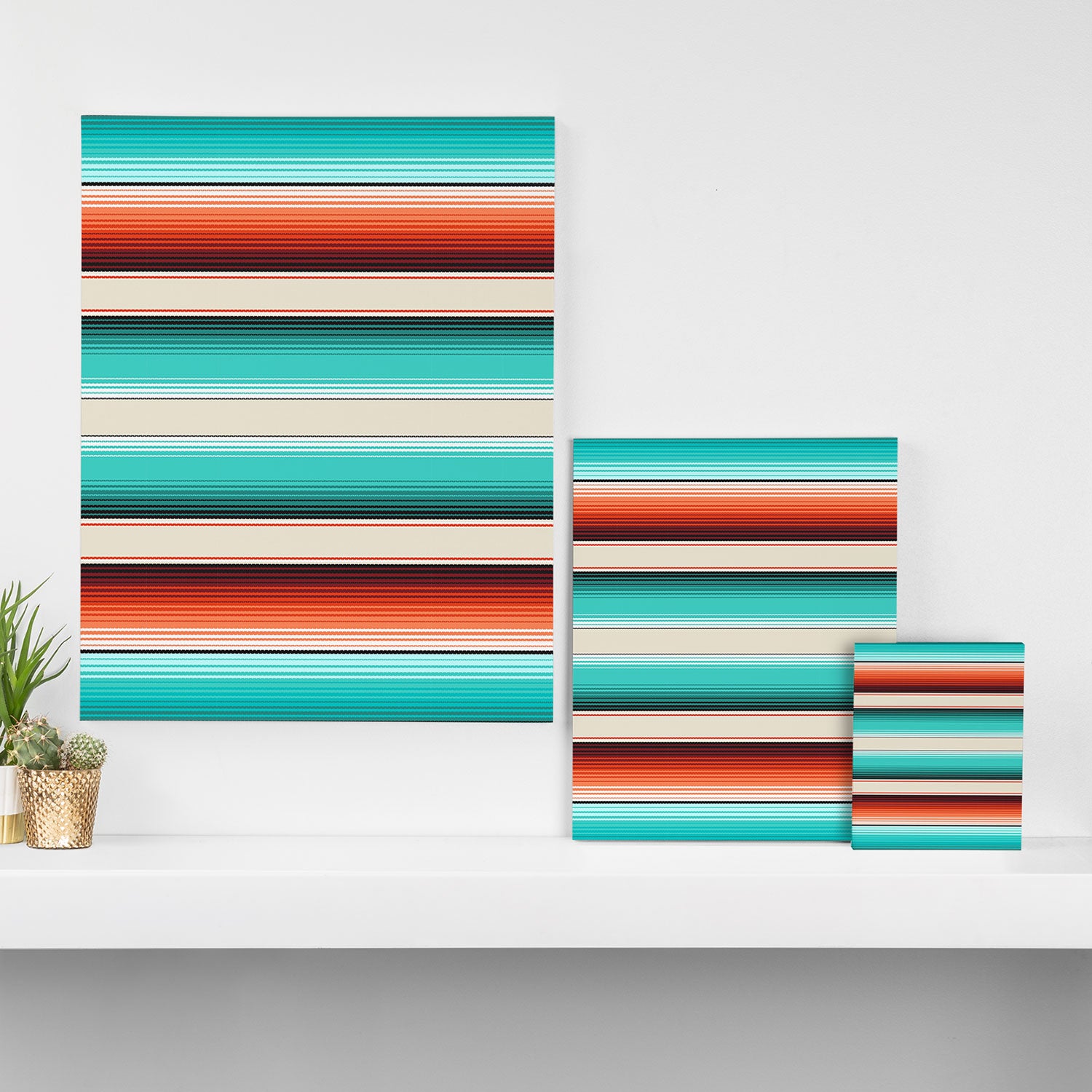 Navajo White, Turquoise and Burnt Orange Southwest Serape Blanket Stripes Canvas Print Gallery Image 3