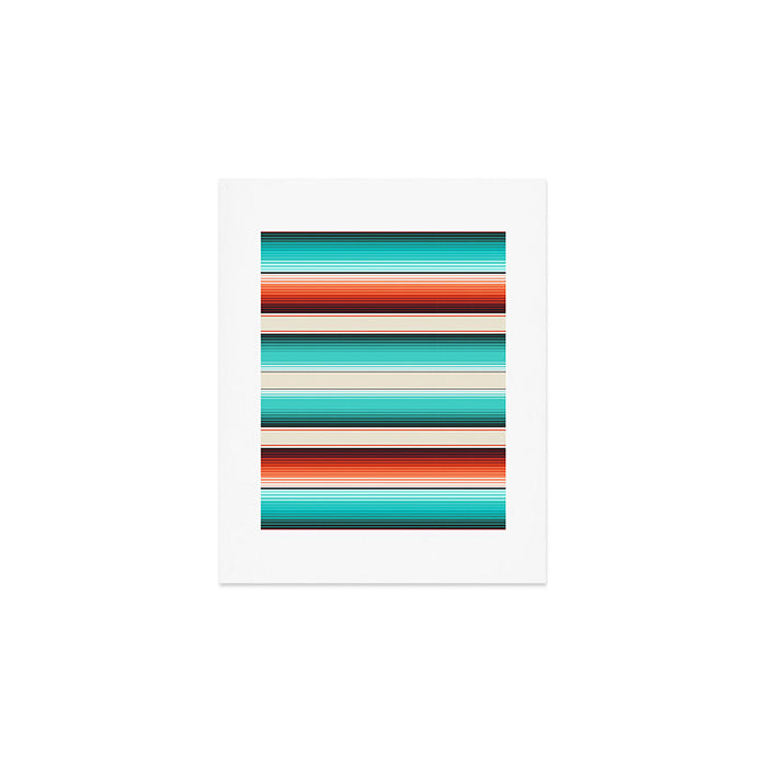 Navajo White, Turquoise and Burnt Orange Southwest Serape Blanket Stripes Art Print Gallery Image 1