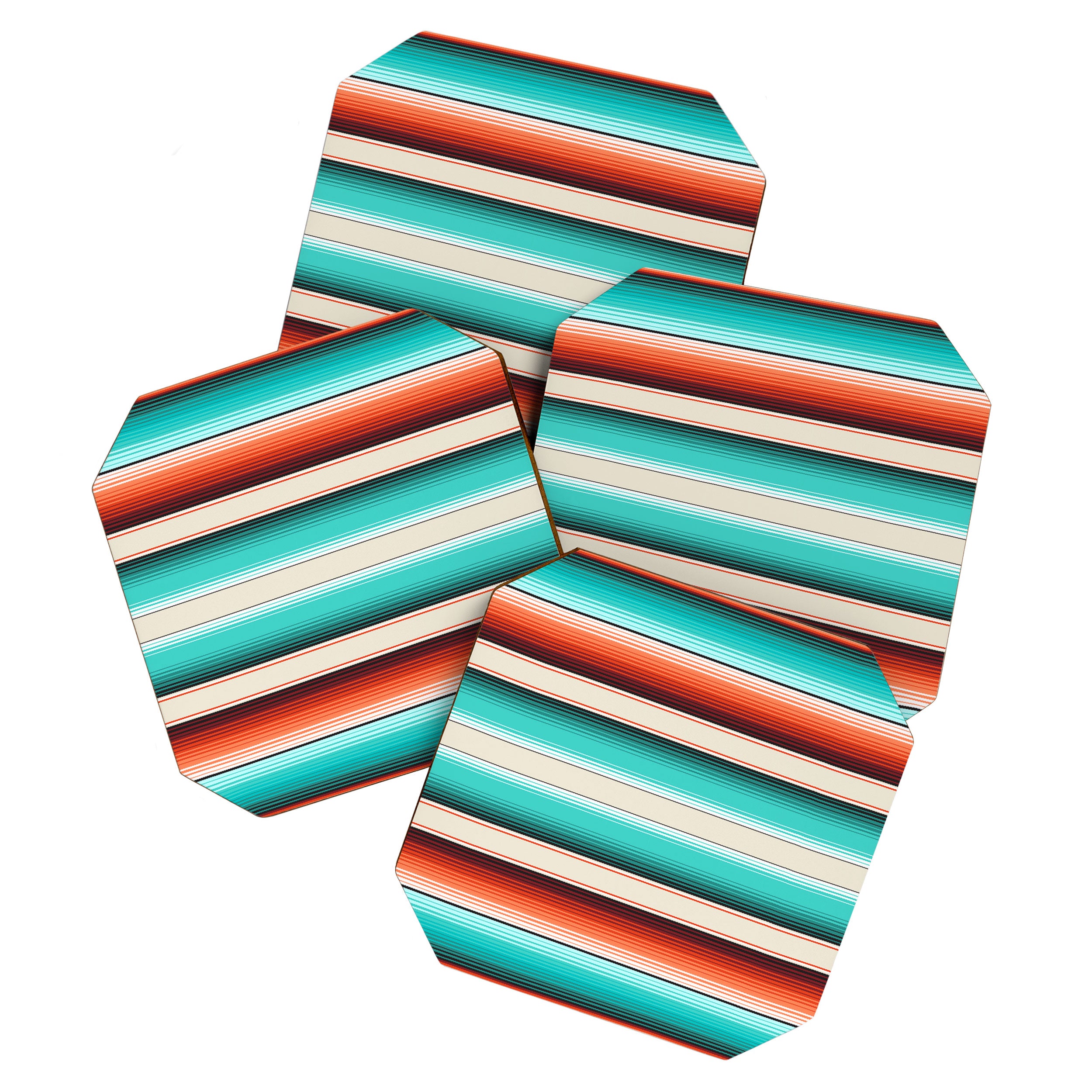 Navajo White, Turquoise and Burnt Orange Southwest Serape Blanket Stripes Coaster Gallery Image 1