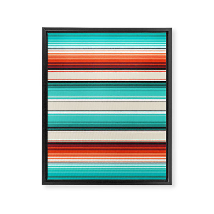 Navajo White, Turquoise and Burnt Orange Southwest Serape Blanket Stripes Framed Canvas Print Gallery Image 1