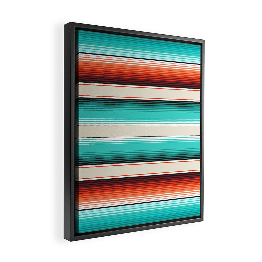 Navajo White, Turquoise and Burnt Orange Southwest Serape Blanket Stripes Framed Canvas Print Gallery Image 2