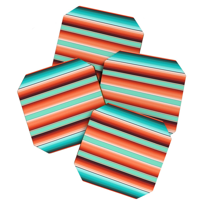 Teal Turquoise and Burnt Orange Southwest Serape Blanket Stripes Coaster Gallery Image 1