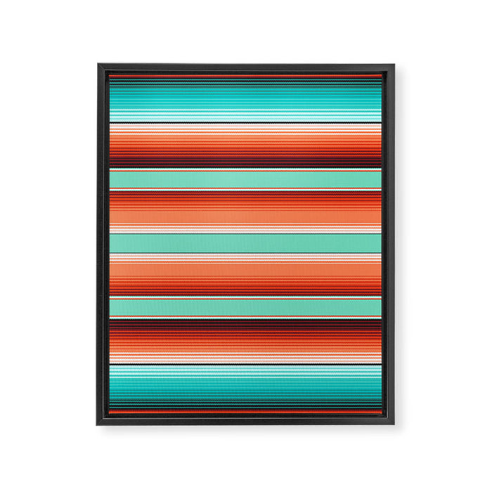 Teal Turquoise and Burnt Orange Southwest Serape Blanket Stripes Framed Canvas Print Gallery Image 1
