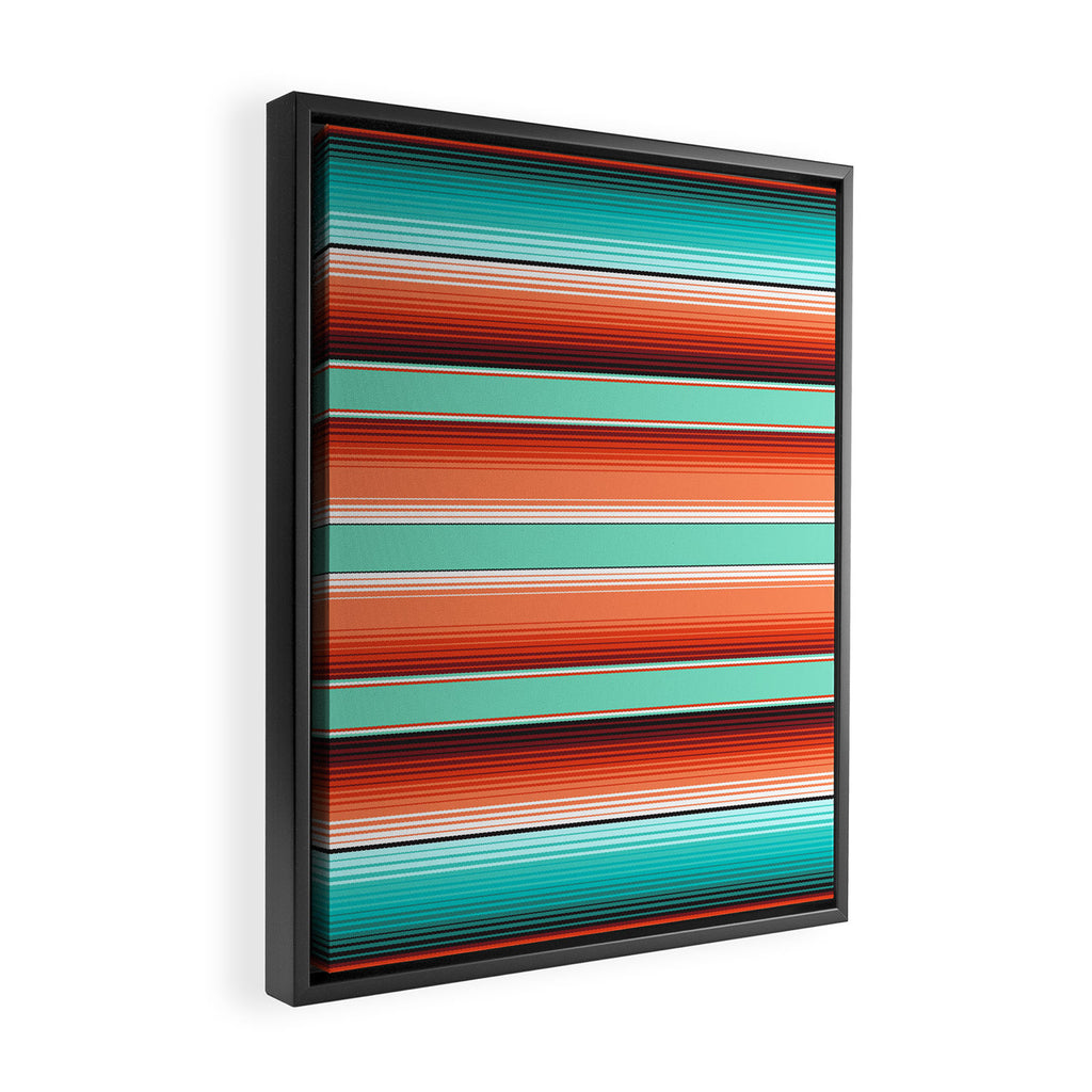 Teal Turquoise and Burnt Orange Southwest Serape Blanket Stripes Framed Canvas Print Gallery Image 2