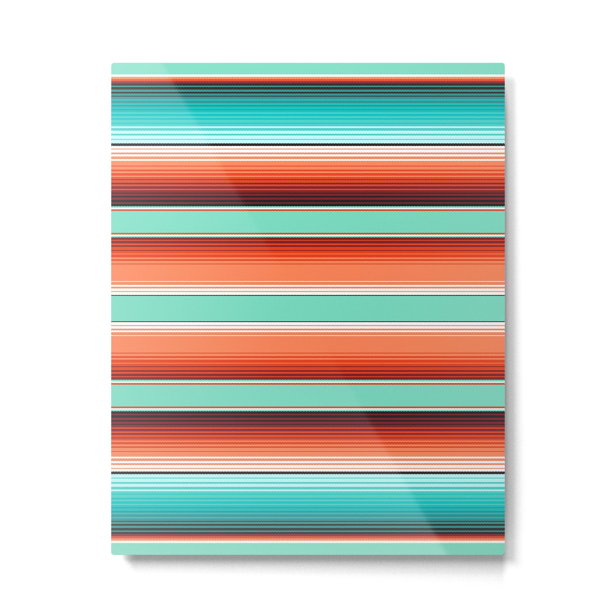 Teal Turquoise and Burnt Orange Southwest Serape Blanket Stripes Metal Print Gallery Image 6
