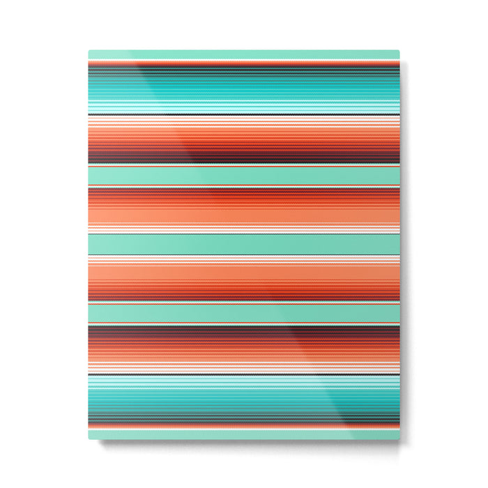 Teal Turquoise and Burnt Orange Southwest Serape Blanket Stripes Metal Print Gallery Image 1
