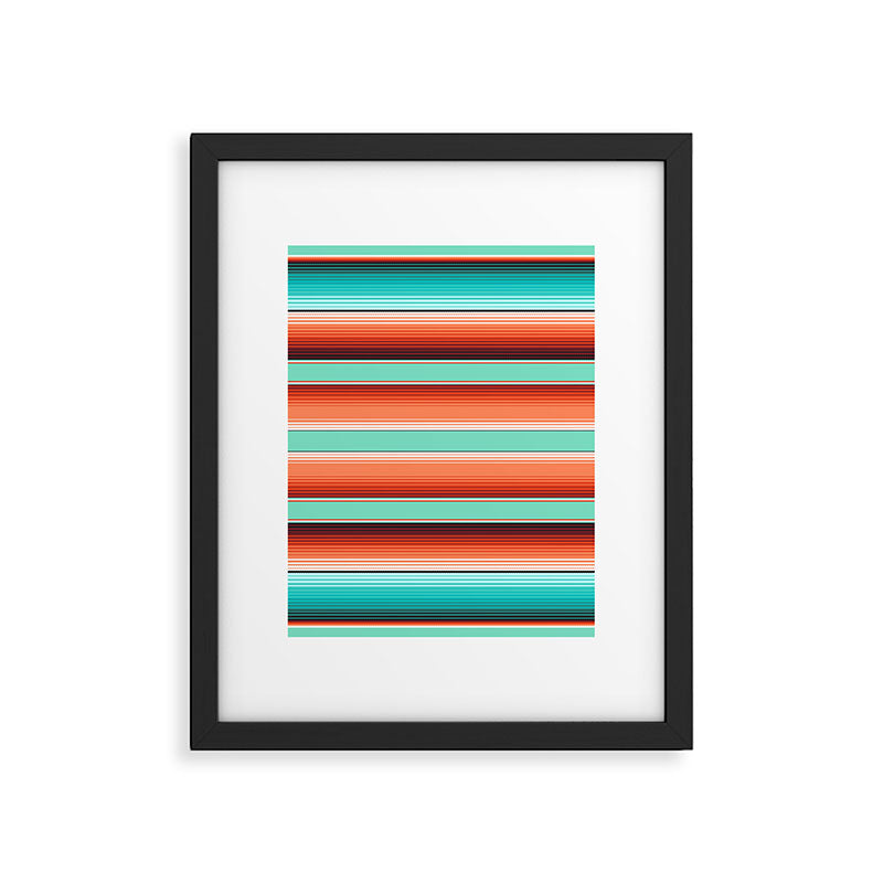 Teal Turquoise and Burnt Orange Southwest Serape Blanket Stripes Framed Art Print Gallery Image 6