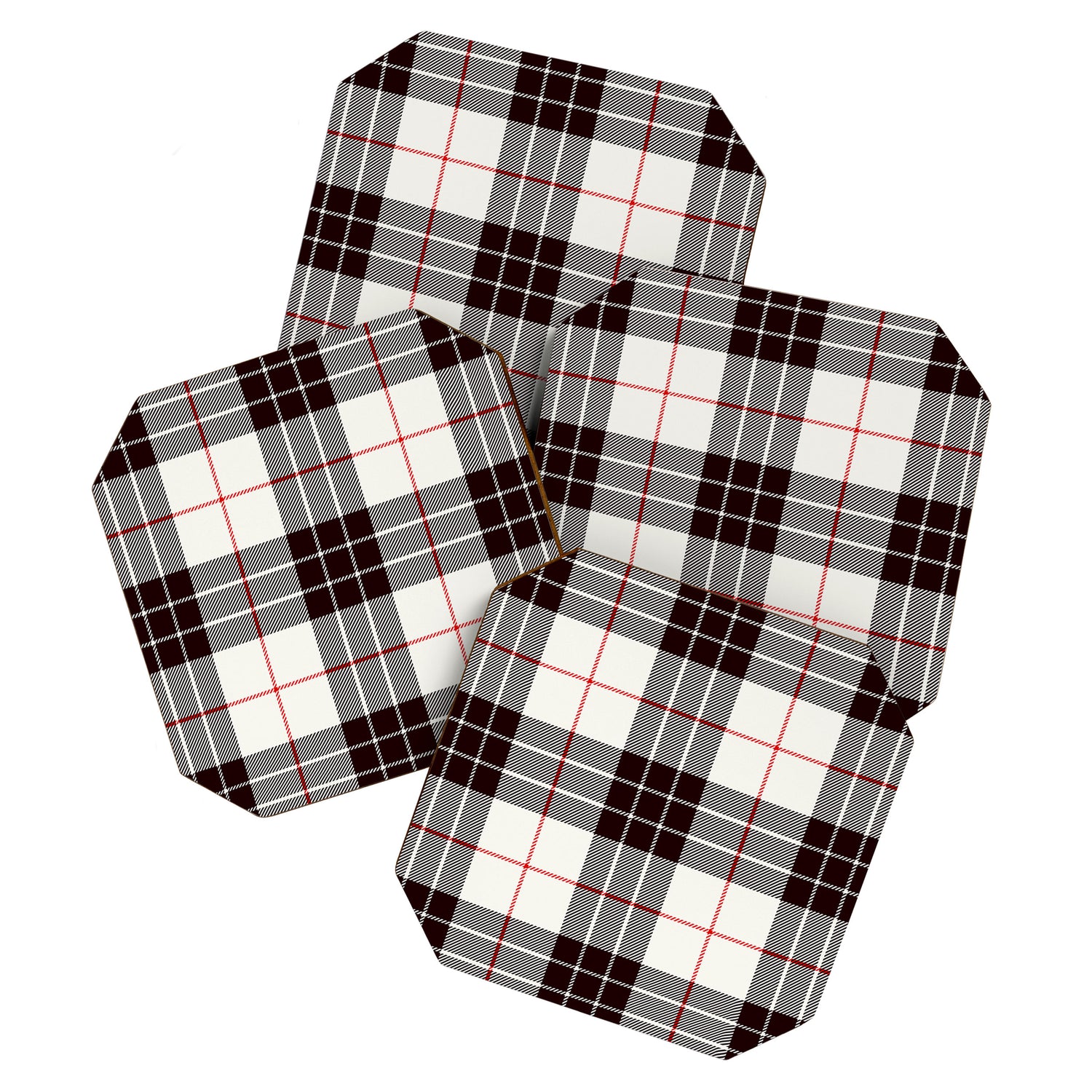 White Tartan with Black and Red Stripes Coaster Gallery Image 1